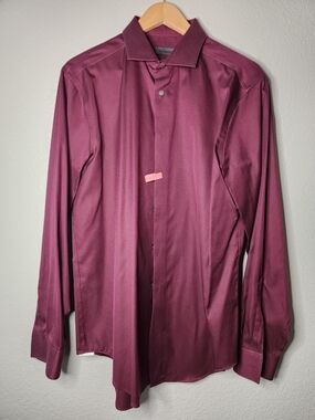 Calvin Klein Men's Long-Sleeve Dress Shirt - Burgundy Slim Fit 16.5 Neck